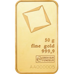 Zlatý slitek Valcambi, 50 g