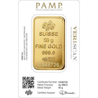 Zlatý slitek PAMP Fortuna, 50 g