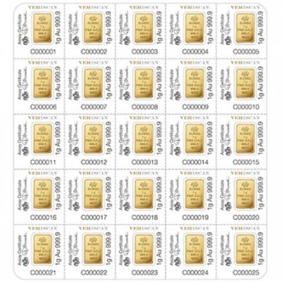 Zlatý slitek PAMP Fortuna (Multigram), 25 x 1 g