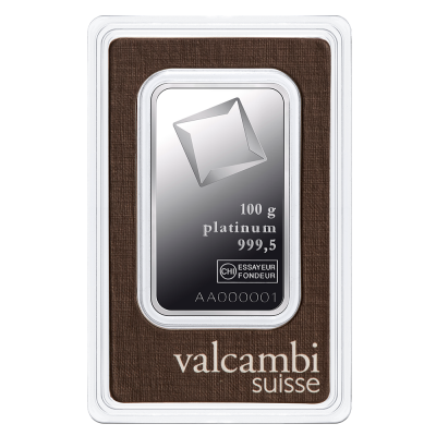 Platinový slitek Valcambi 100&nbsp;g