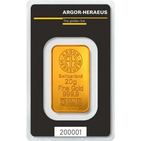 Zlatý slitek Argor Heraeus, 20 g