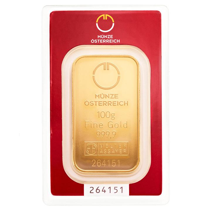 Zlatý slitek Münze Österreich 100 g